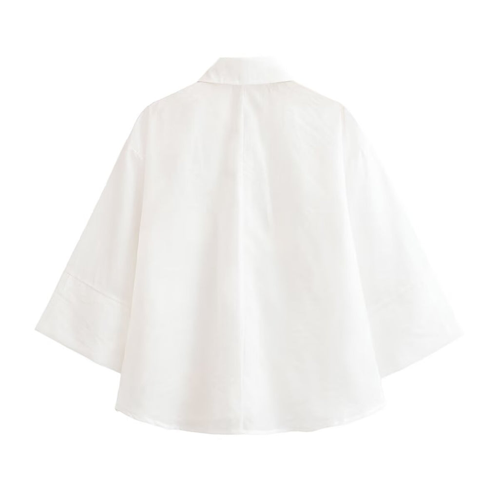 Women Clothing Summer Polo Collar Embossed Floral Vertical Shirt