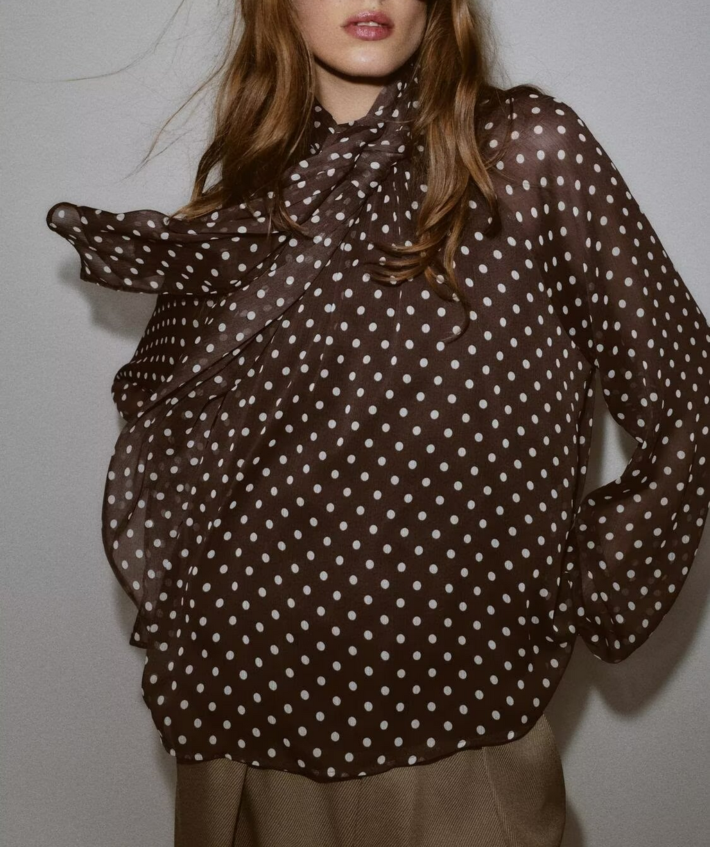 Autumn Bowknot Decoration Polka Dot Printed Shirt