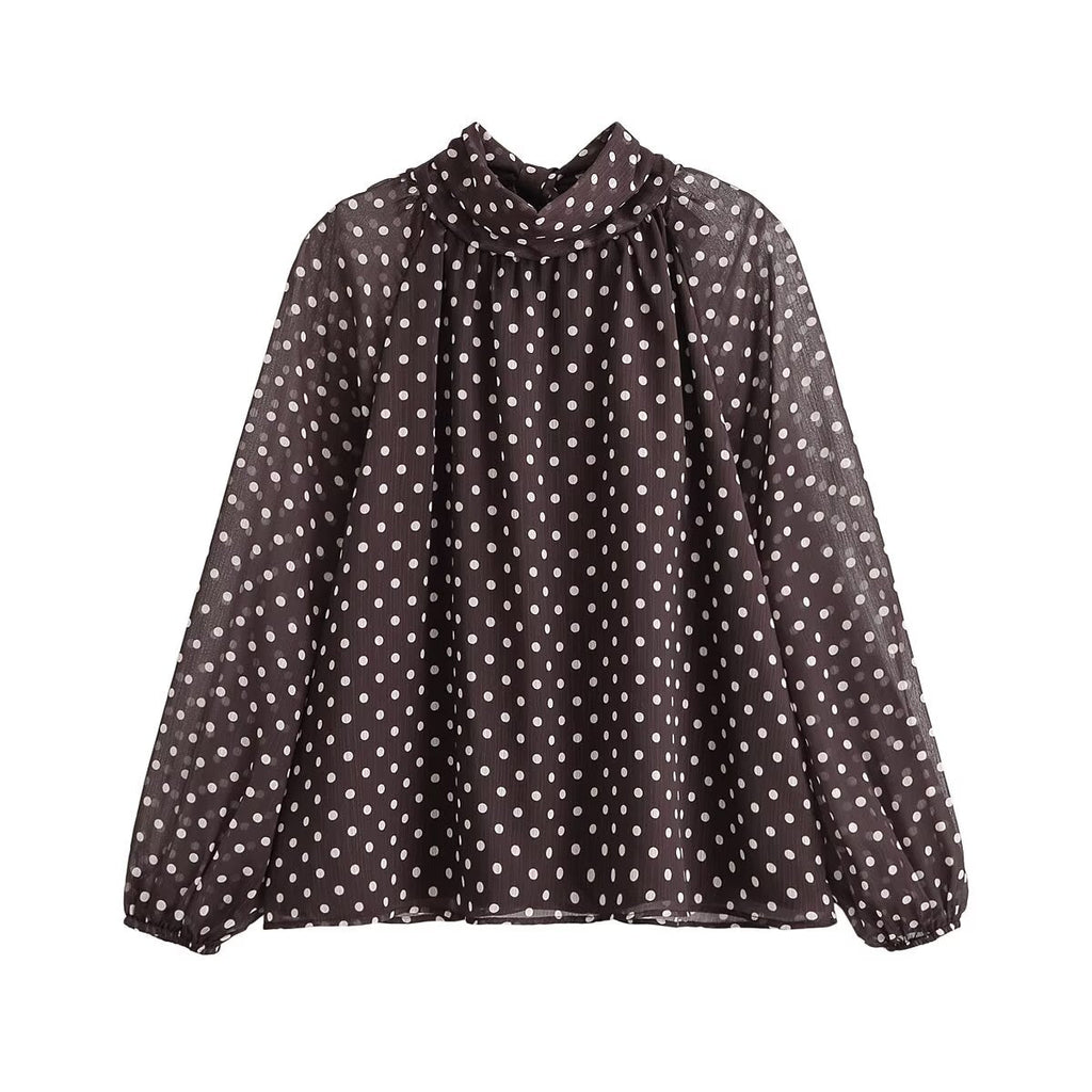 Autumn Bowknot Decoration Polka Dot Printed Shirt