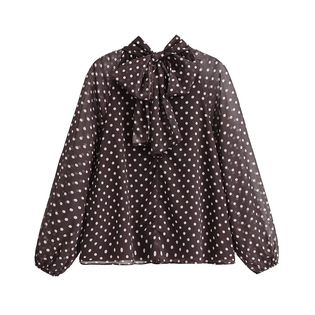 Autumn Bowknot Decoration Polka Dot Printed Shirt
