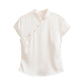Spring Women Sexy Sexy Button Decoration Silk Satin Top