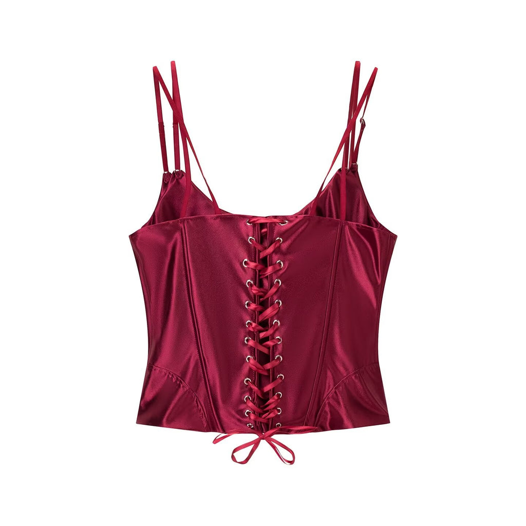 Summer Women Clothing All Match Solid Color Sleeveless Slimming Satin Spaghetti Strap Camisole Top