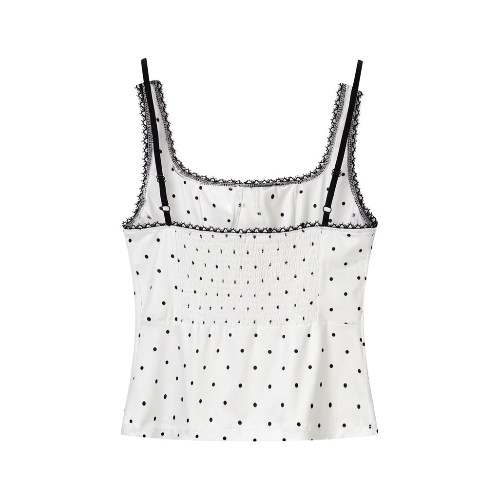 Women Clothing Summer Fashionable All Match Short Polka Dot Brace Top Women