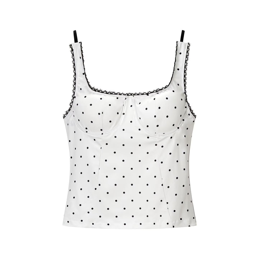 Women Clothing Summer Fashionable All Match Short Polka Dot Brace Top Women