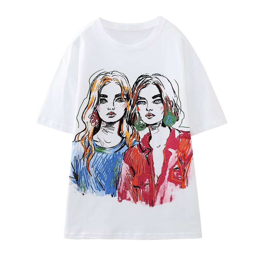 Women Clothing Summer Loose Casual All Matching Girl Printed T shirt