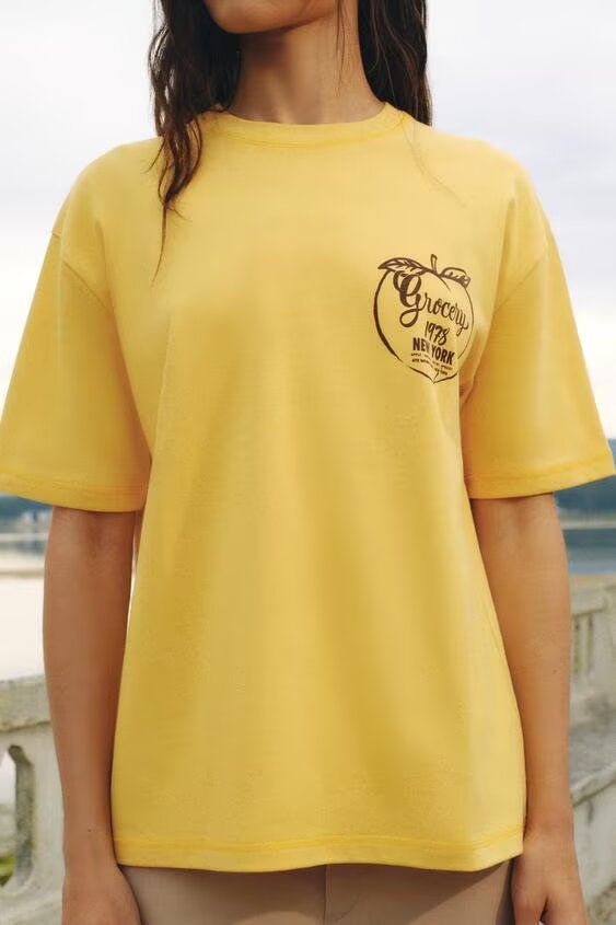 Women Clothing Summer Simple Loose All Match Printed Cotton T shirt