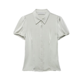 Women Clothing Wild Slimming Polo Collar Short Sleeve Silk Satin Textured Shirt