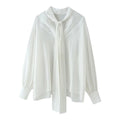 Women Clothing Sweet V neck Long Sleeve Bowknot Straight Hem Shirt