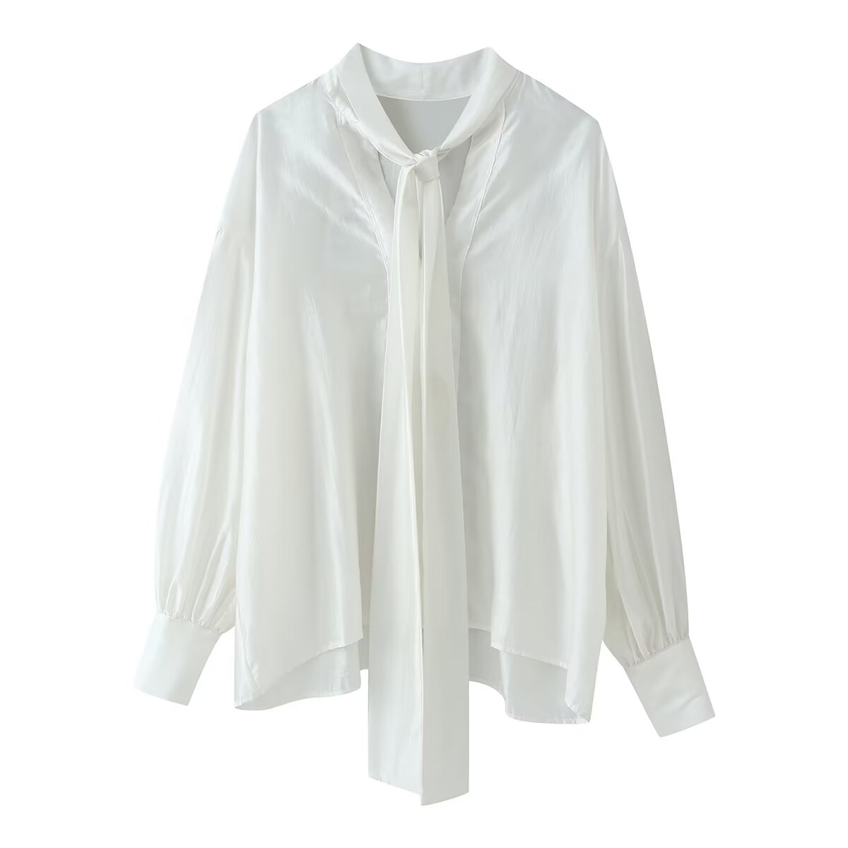 Women Clothing Sweet V neck Long Sleeve Bowknot Straight Hem Shirt