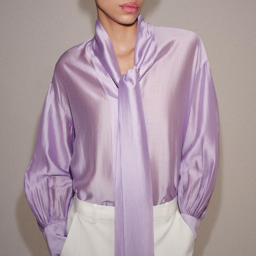 Women Clothing Sweet V neck Long Sleeve Bowknot Straight Hem Shirt