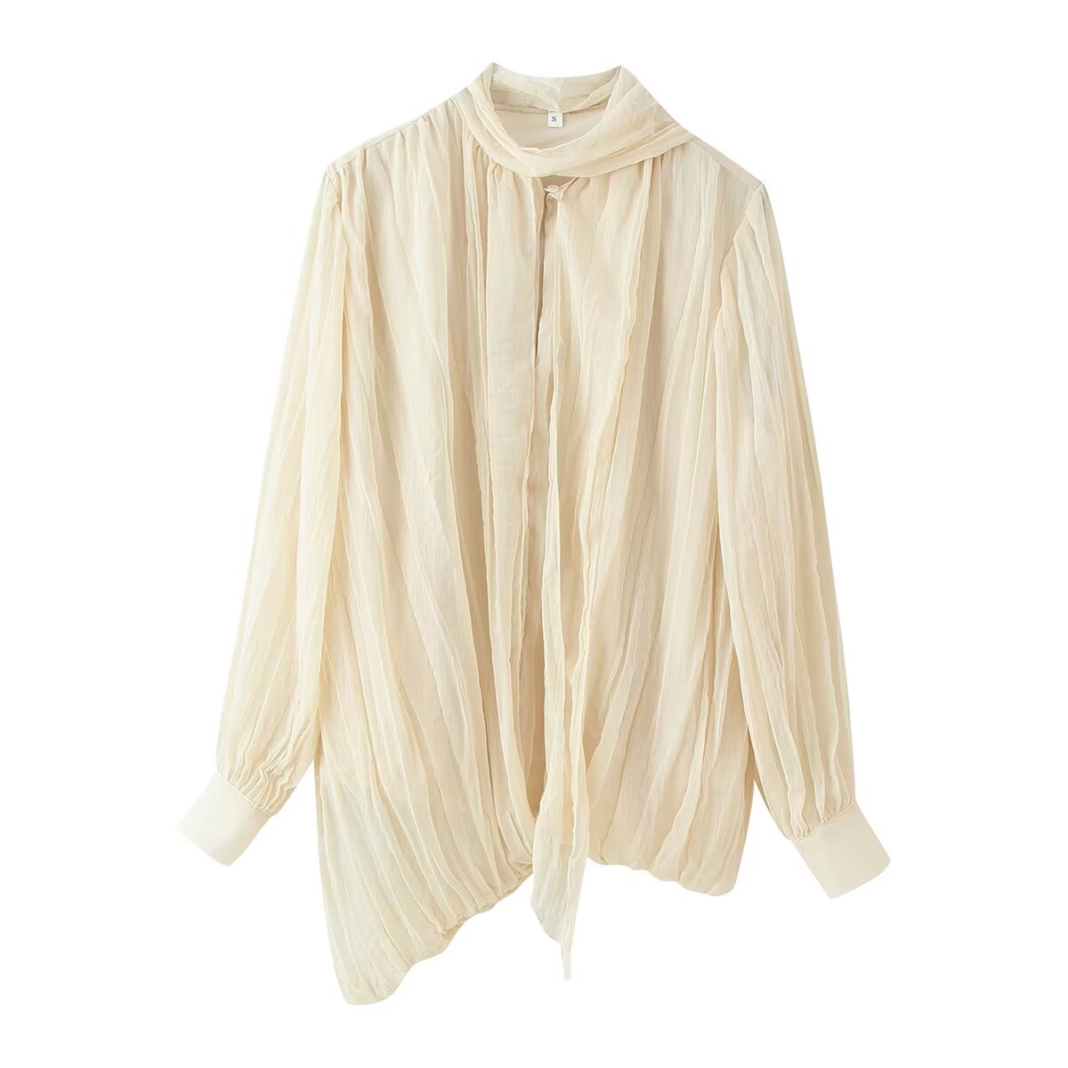 Spring Summer Women Clothing All Match Office Pleated Padded Shoulder Shirt