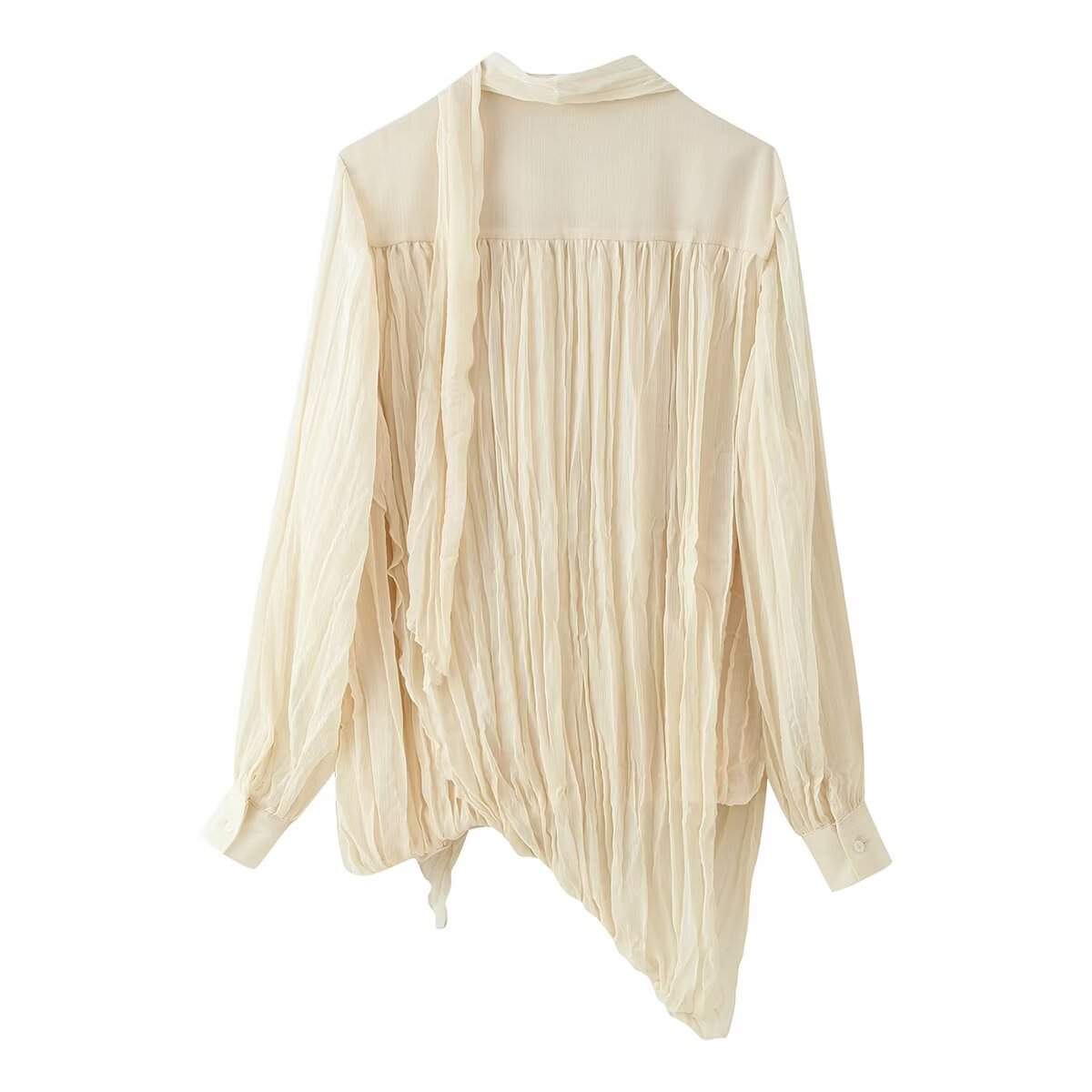 Spring Summer Women Clothing All Match Office Pleated Padded Shoulder Shirt