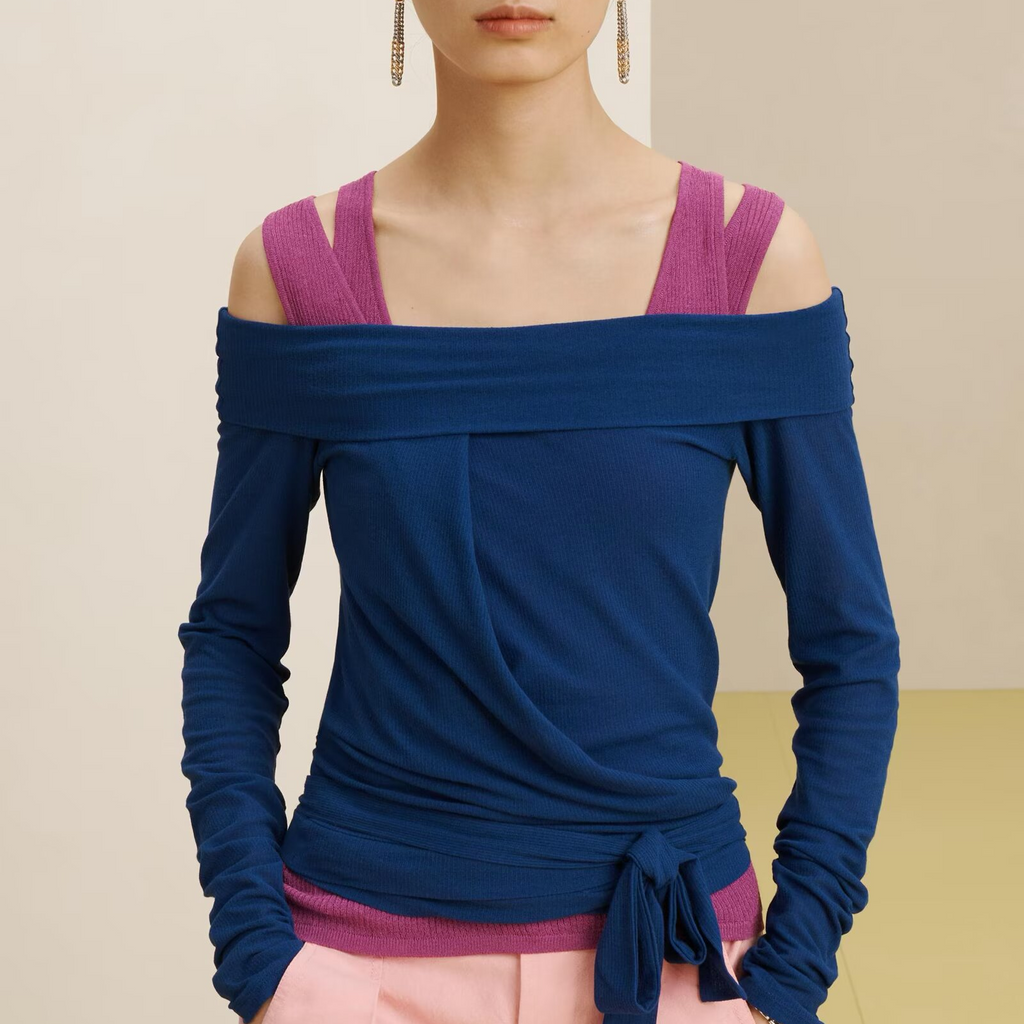 Women Clothing Summer Cross off Shoulder Bow Top