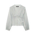 Women Clothing Top Product V neck Casual Stripes Waist Trimming Shirt