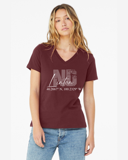 Linton ND Coordinates V Neck Tee - Maroon