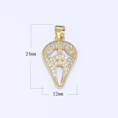 14K Gold Filled Scream Movie Mask Charm Pendant, CZ Micro Pave Scary Movie Mask Pendant, Halloween Jewelry, Horror Movie, Cubic ZirconiaN-1326 I-702