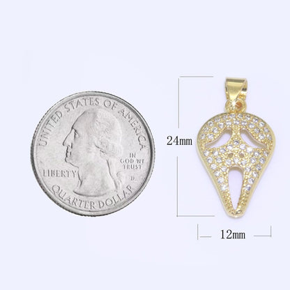 14K Gold Filled Scream Movie Mask Charm Pendant, CZ Micro Pave Scary Movie Mask Pendant, Halloween Jewelry, Horror Movie, Cubic ZirconiaN-1326 I-702