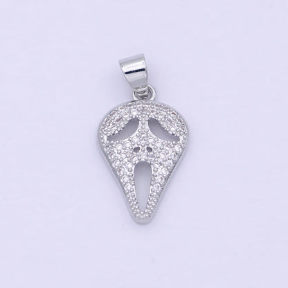 14K Gold Filled Scream Movie Mask Charm Pendant, CZ Micro Pave Scary Movie Mask Pendant, Halloween Jewelry, Horror Movie, Cubic ZirconiaN-1326 I-702