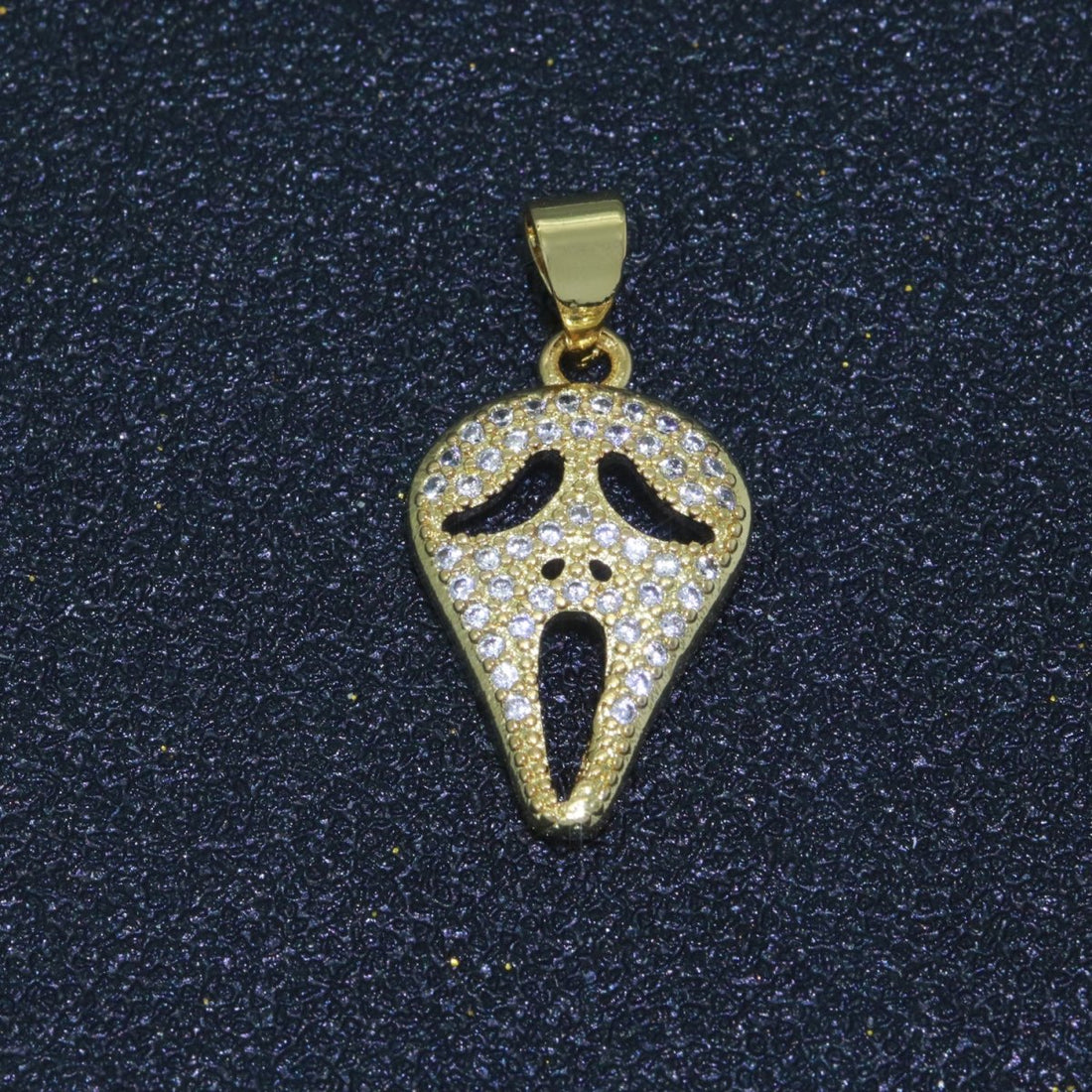 14K Gold Filled Scream Movie Mask Charm Pendant, CZ Micro Pave Scary Movie Mask Pendant, Halloween Jewelry, Horror Movie, Cubic ZirconiaN-1326 I-702