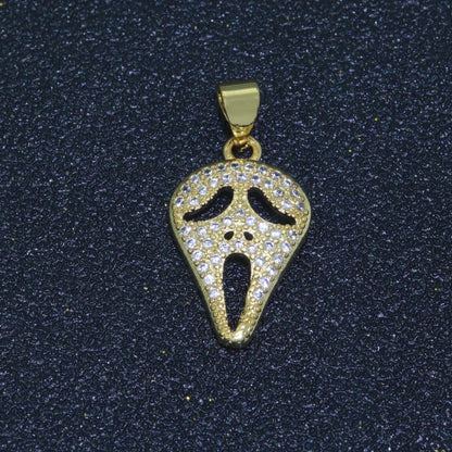 14K Gold Filled Scream Movie Mask Charm Pendant, CZ Micro Pave Scary Movie Mask Pendant, Halloween Jewelry, Horror Movie, Cubic ZirconiaN-1326 I-702