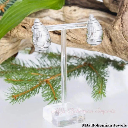 14K White Gold Spiral Stud Earrings