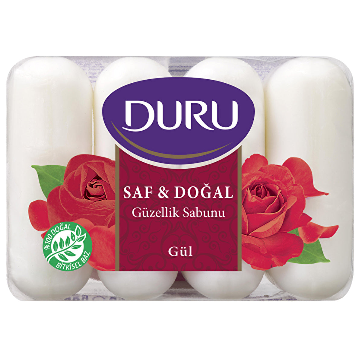 Duru Pure &amp; Natural Rose Beauty Soap 4x2.47oz - Gentle Hydration | 4 Bars