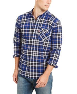 Levis Mens Plaid Button-Down Shirt, Med Marshmallow