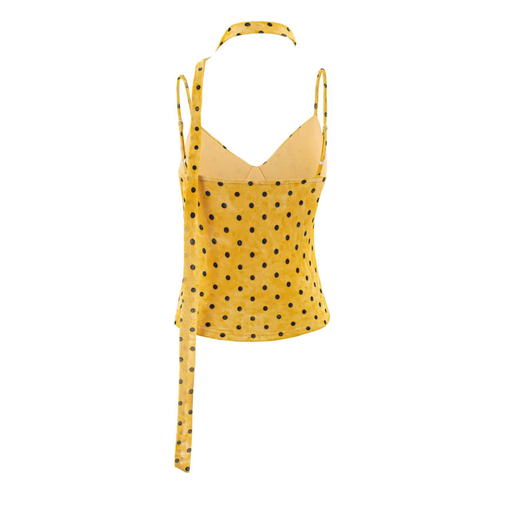 Summer Pure Sexy Sexy Special Interest Design Polka Dot Ribbon Decoration Slim Strap Top