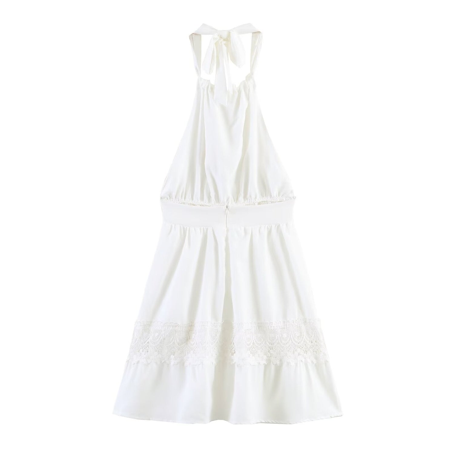 Spring Simple Thin Lace Stitched Backless Maxi Dress