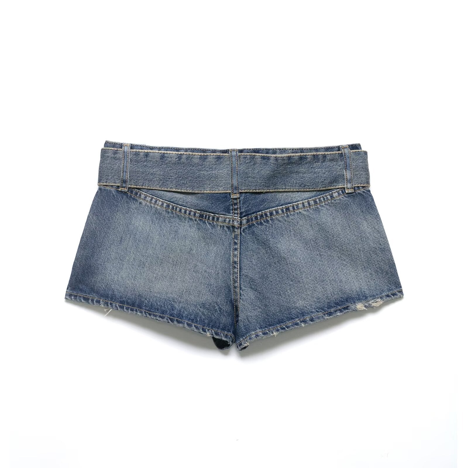 Women Clothing Summer Retro Belt Ripped Denim Shorts