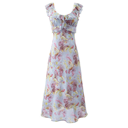 Summer Elegant Floral Dress Women A line Long Dress