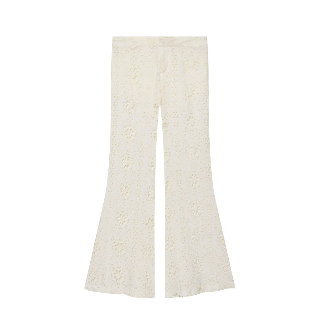 Summer Women Clothing Slim Fit Casual Embroidery Bell Bottom Pants