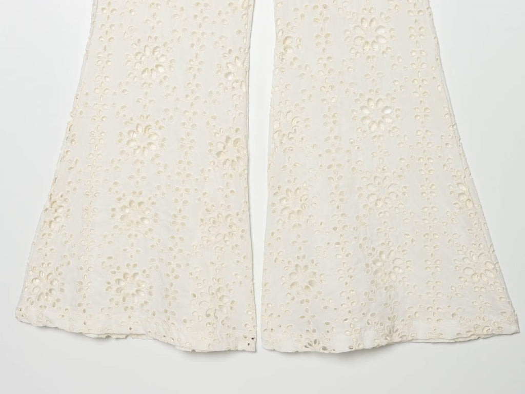 Summer Women Clothing Slim Fit Casual Embroidery Bell Bottom Pants