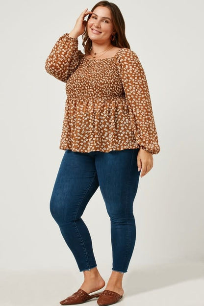 Curvy Square Neck Peplum with Puff Sleeves