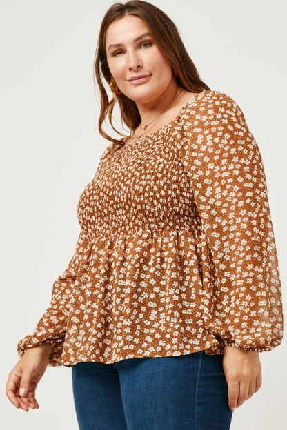Curvy Square Neck Peplum with Puff Sleeves