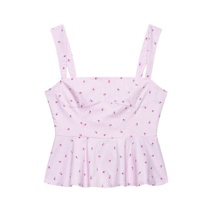 Summer Women Sexy Waist Trimming Printing Strap Top
