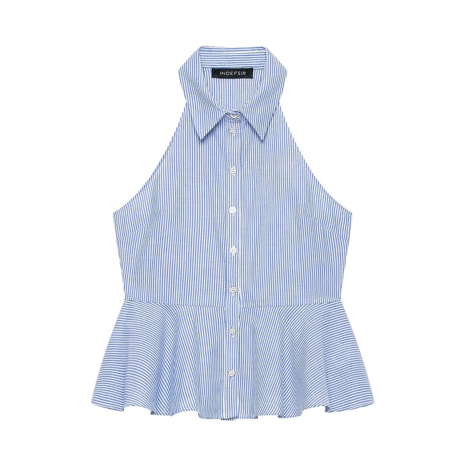 Hanging Collar Sleeveless Shirt All Matching Collared Short Skirt Hem Top