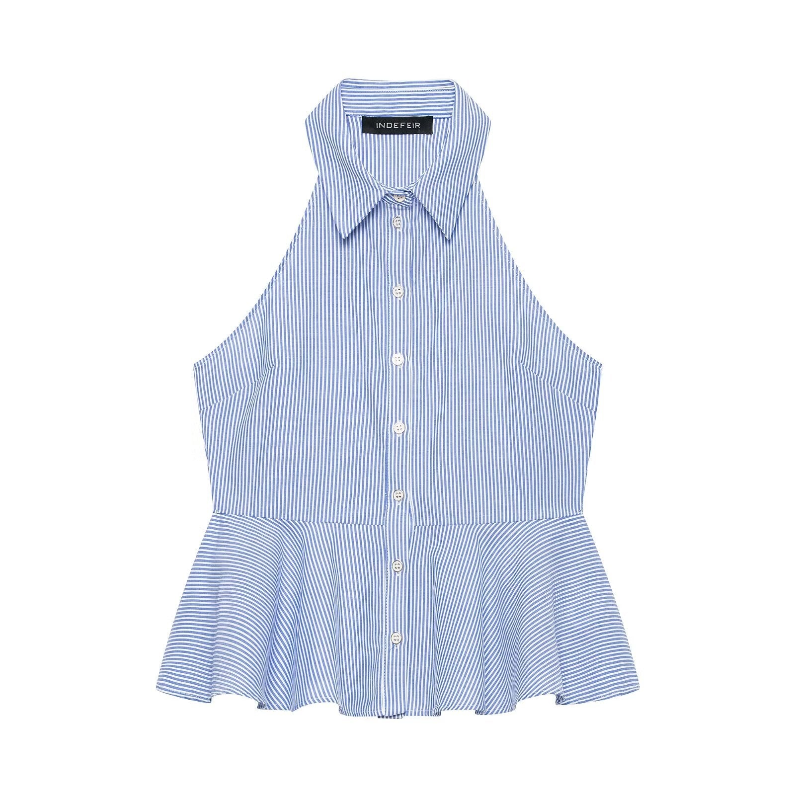 Hanging Collar Sleeveless Shirt All Matching Collared Short Skirt Hem Top
