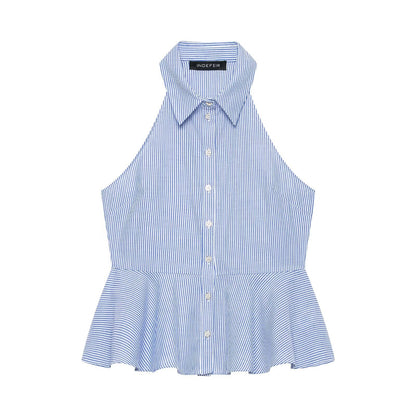 Hanging Collar Sleeveless Shirt All Matching Collared Short Skirt Hem Top