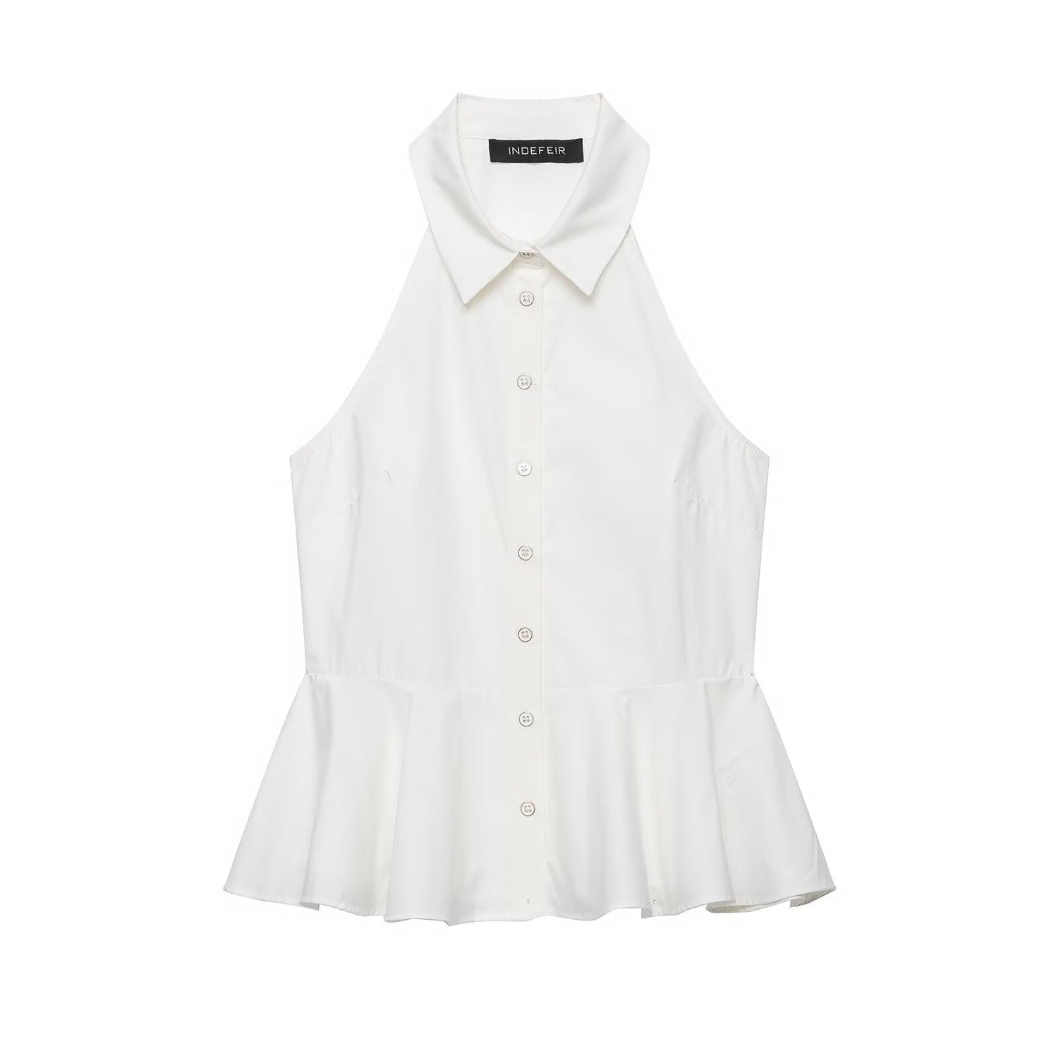 Hanging Collar Sleeveless Shirt All Matching Collared Short Skirt Hem Top