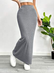 Womens Solid Color Slim Long Skirt