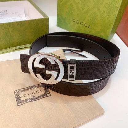 GUCCI Embellished coated-canvas and leather belt &