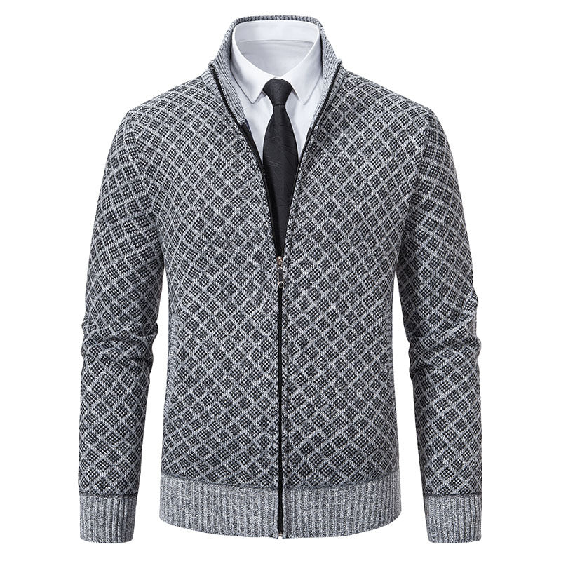 Autumn and Winter Velvet Thickeneded Casual Cardigan Sweater Men&