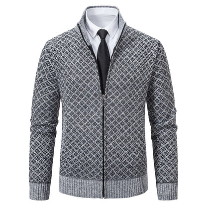 Autumn and Winter Velvet Thickeneded Casual Cardigan Sweater Men&
