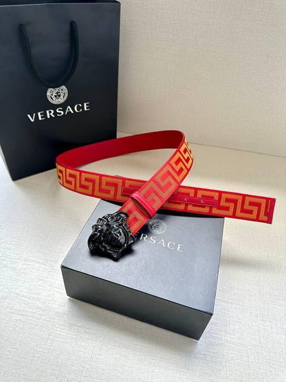 VERSACE La Medusa La Greca Belt In Red