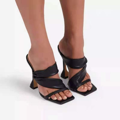 Womens High Heel Slippers Square Toe