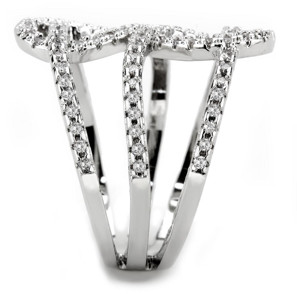 Rhodium Brass Ring with AAA Grade CZ  in Clear