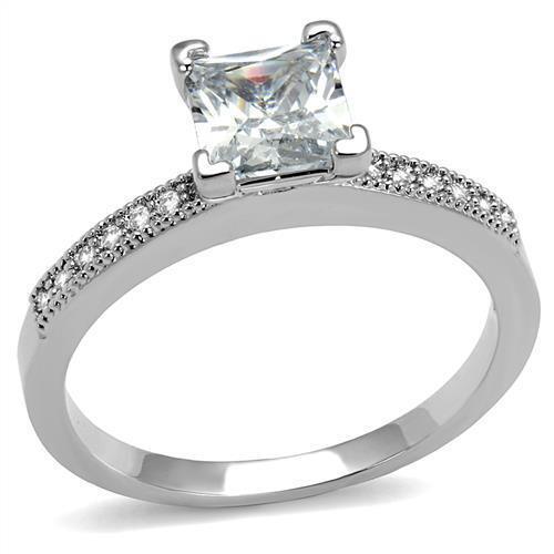 Rhodium Brass Ring with AAA Grade CZ in Clear