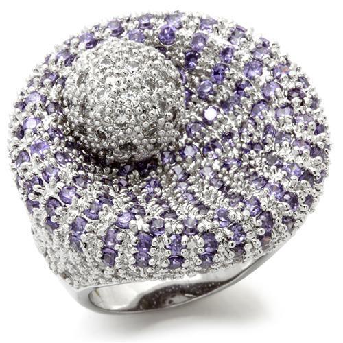 Rhodium Brass Ring with AAA Grade CZ  in Tanzanite