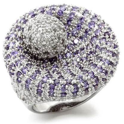 Rhodium Brass Ring with AAA Grade CZ  in Tanzanite